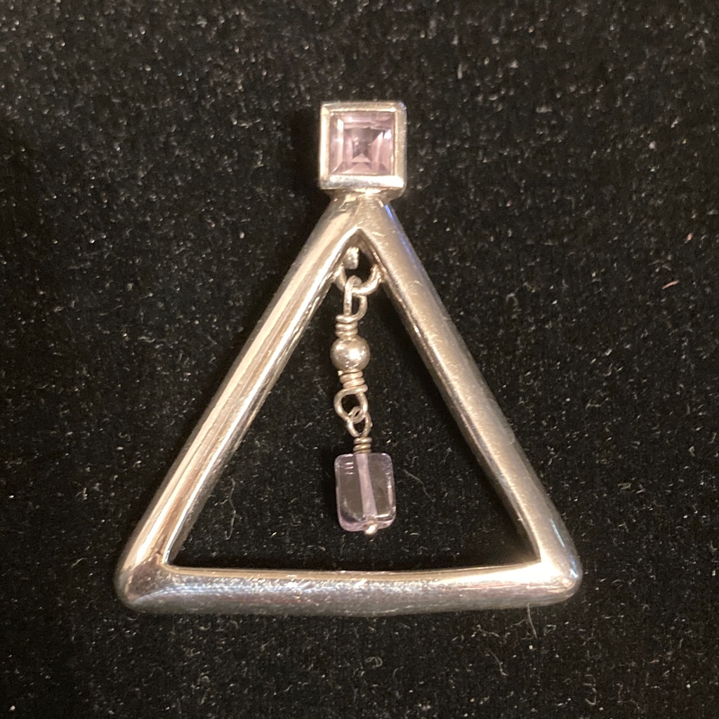 Barse Signed 925 Triangle Amethyst Pendant . No Chain , Minor Tarnish